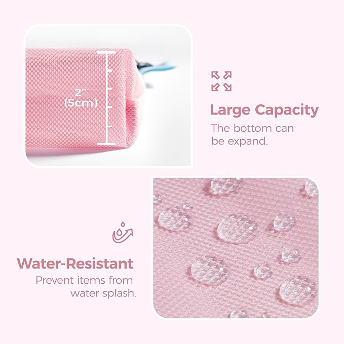 pack all Water-resistant Material Zipper Pouch, Mesh Zipper Bag for Storage, Travel, Office (Small, Pink)