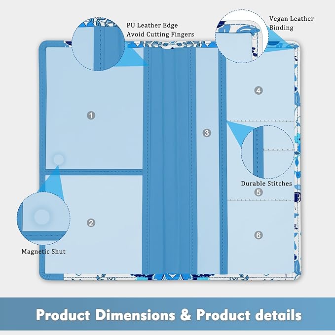 Car Registration and Insurance Holder, with Magnetic Closure for License, Cards and Documents, All Vehicle Needs and Car Accessories (Flower-Blue)