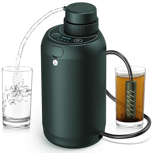 BKLES Camping Water Filter – Water Filtration System Survival with 0.01 Micron, 6-Stage Portable Water Filter, Electric Emergency Water Purifier with SOS Light for Hiking, Travel, Backpacking – Green