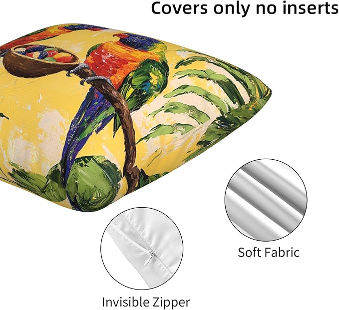 Parrot Throw Pillow Covers 18x18 inch Set of 2 Bird Pillow Case Cushion Cover for Home Sofa Couch Living Room Car Decor