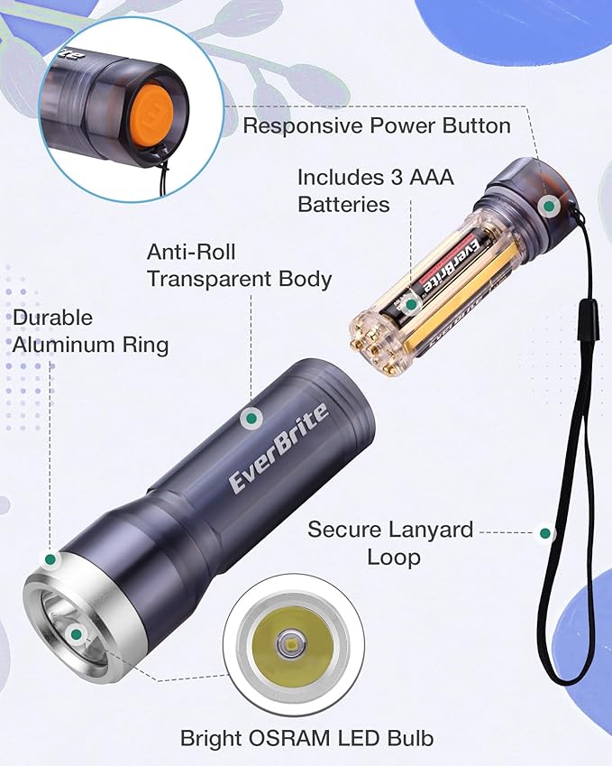 EverBrite Small Flashlight, Compact LED Flashlights with 3 Modes, Water-Resistant Mini Flashlight for Home, Camping, and Emergencies, 3 AAA Batteries Included, Gray,1 Pack