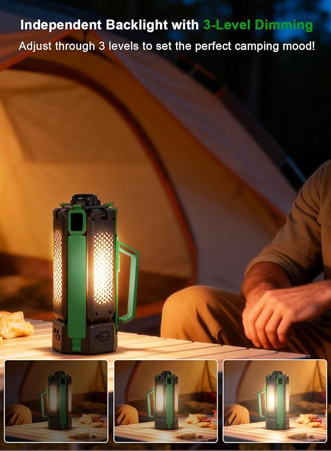 15000mAh Rechargeable Telescopic Camping Light, Portable Flashlight & Lantern with Reinforced Tripod Base, Height Adjustable Dimmable Tent Light, Power Bank for Outdoor BBQ, Hiking, Job Site, Green