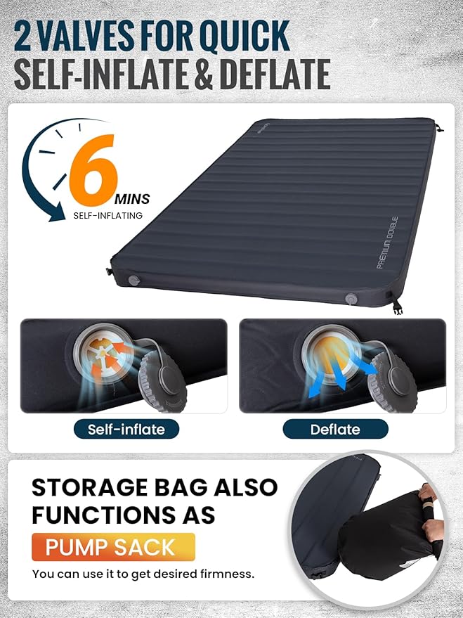 KingCamp Self Inflating Sleeping Pad, Insulated Air & Foam Camping Mattress 2 Person for All Seasons, 3" Thick Full Double Size Sleeping Mat for Camp Tent Outdoor Car, PVC Free，R 3.5/7.9 Dual Side