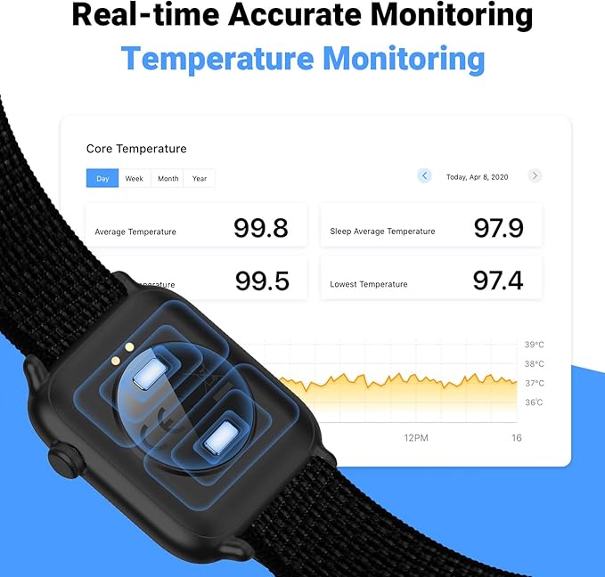 COCO Bluetooth Comfortable Health Monitoring Smartwatch for Seniors – Heart Rate, Body Temperature, Blood Oxygen, Activity Tracking, Medication Reminder, SOS Emergency PERS, Gift