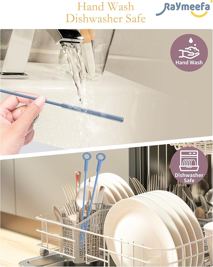 Straw Cleaner Brush Set - Raymeefa Scratch-Free Detail Cleaning for Reusable Straws & Tumblers (Blue)