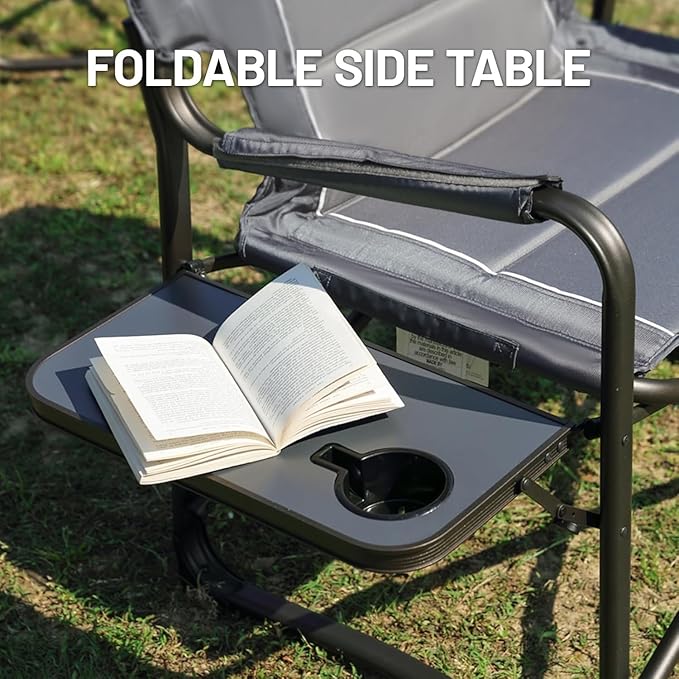 Timber Ridge Folding Camping Chair with Cooler Bag, Director Chair Foldable with Side Table for Adults, Camp Chairs for Outdoor, Lawn, Sports, Fishing, Heavy Duty Supports 300lbs, Grey-2 Pack