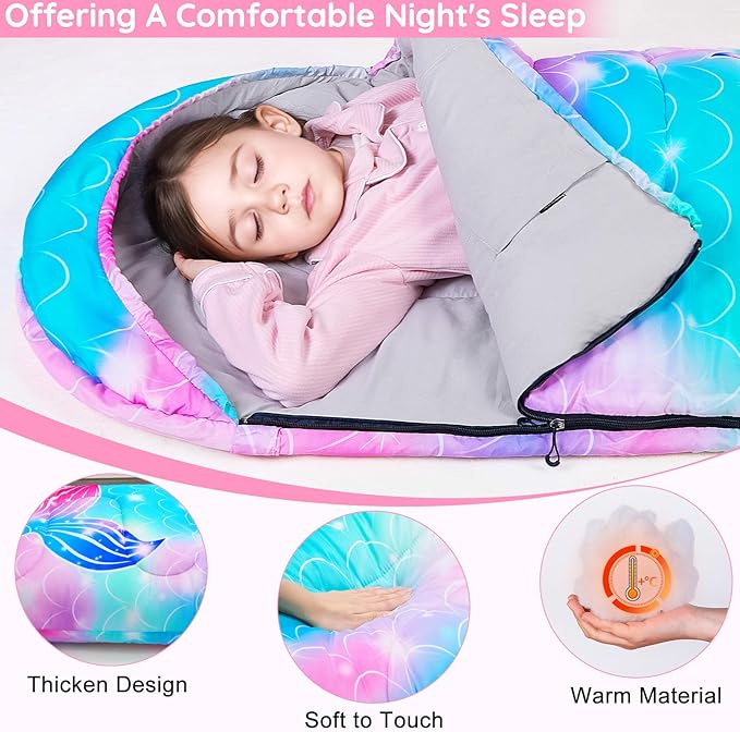 FIOBEE Kids Sleeping Bag for Girls Boys 3 Season Warm & Cool Weather Youth Camping Sleeping Bags with Backpacking Bag Waterproof for Traveling Hiking Indoor Outdoor Camping Essentials