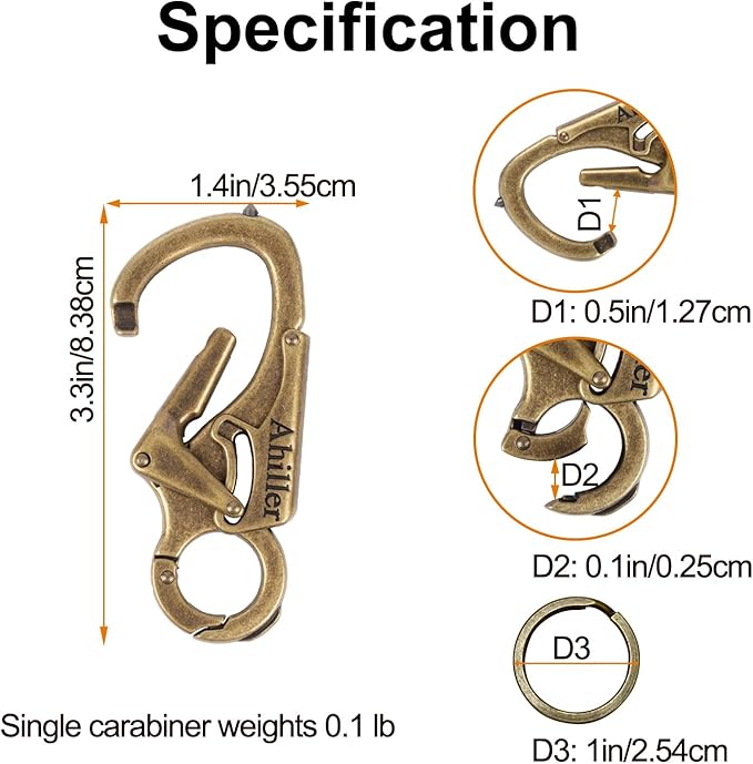 Ahiller Carabiner Keychain Clip, Double Lock Designed - Tungsten Steel Tip, Multifounction Tools for Camping, Hiking, Fishing, Outdoor Survival