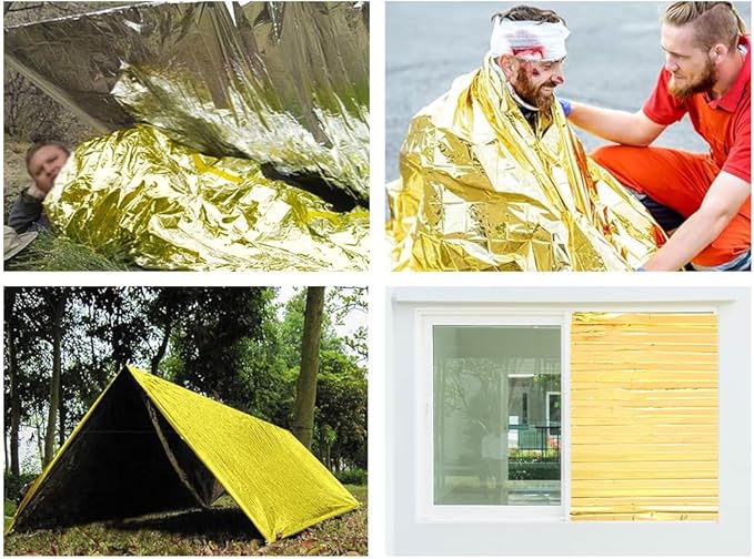 20 Pieces Emergency Foil Blankets, Survival Emergency Blanket, Emergency Foil Thermal Blankets for Survival, Emergency Gold Foil Blanket, for Outdoors, Survival, Hiking, Marathons(210 X 140cm)