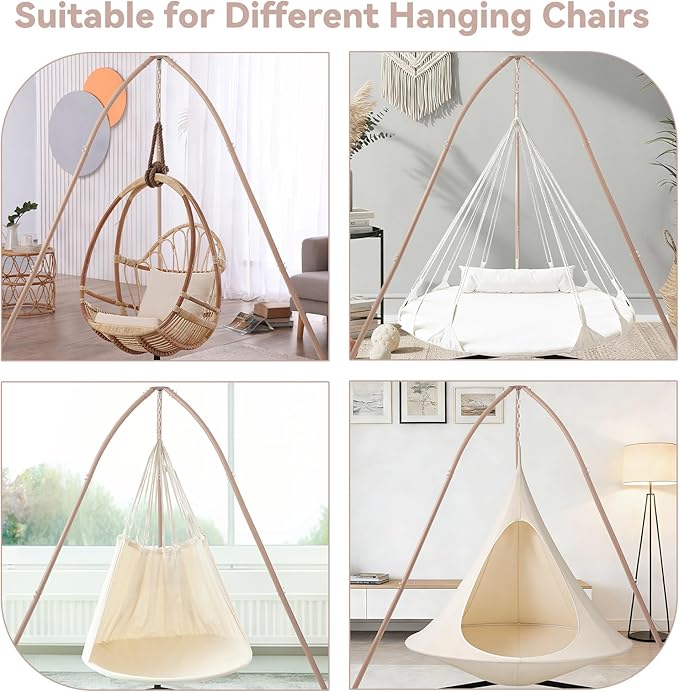 Hammock Chair Stand for Multi-Use, Heavy-Duty Hammock Chair Stand for Indoor & Outdoor, with Height Adjustable Triangular Design, 330 lbs Capacity Hanging Chair Stand, Stand Only - Brown