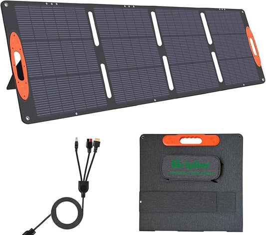 200W Portable Solar Panel for Power Station,25V Foldable Solar Panel Charger with Kickstand,Dual USB & Type-C Output,>23% High Efficiency IP65 Waterproof for Camping,Hiking,RV Trips