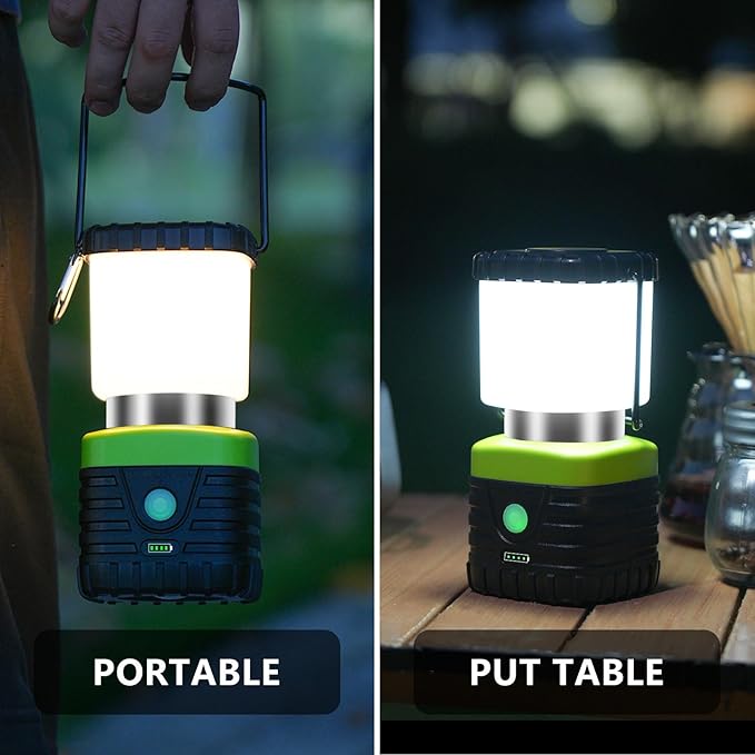 Jarxin 2PCS 6500K White Light LED Camping Lantern Rechargeable 1000LM, 4500mAh Power Bank, Flashlight for Hurricane Emergency, Hiking, IP44 Waterproof Lantern(Black)