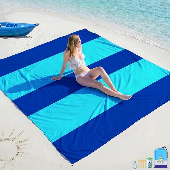 BYDOLL Beach Blanket 78''X81'' Waterproof Sandproof Suits1-4 Adults Oversized Lightweight Large Blanket Picnic Mat for Beach Sand Free Travel Camping Hiking Picnic