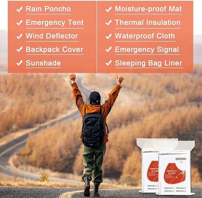 10 Pack Emergency Mylar Thermal Blankets - 84"x52" Durable Space Blankets for First Aid, Survival, Camping, Hiking, Car Emergency Kit, Outdoor Camping Gear