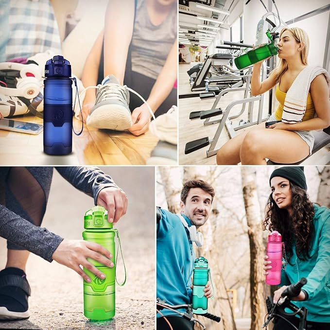 ZORRI Sports Water Bottle, 400/500/700ml/1L, BPA Free Leak Proof Tritan Lightweight Bottles for Outdoors,Camping,Cycling,Fitness,Gym,Yoga- Kids/Adults Drink Bottles with Filter, Lockable Pop Open Lid