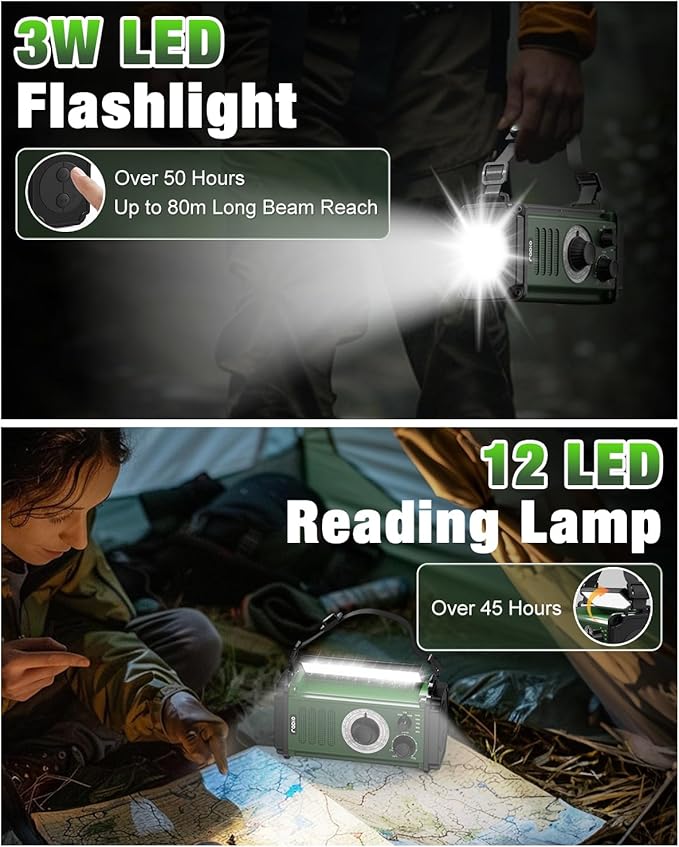 10000mAh/37000mWh Emergency Radio, Solar Radio, Hand Crank Radio, NOAA AM FM Weather Radio, 4 Charging Methods, Polymer Battery, Flashlight & Reading Lamp, SOS Alarm, Phone Charger for Emergency