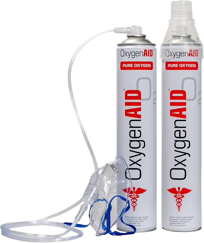 Extra Tall 99.5% Oxygen Canisters - Includes Facemask & Rebreather Mask with Tubing - 2 Pack