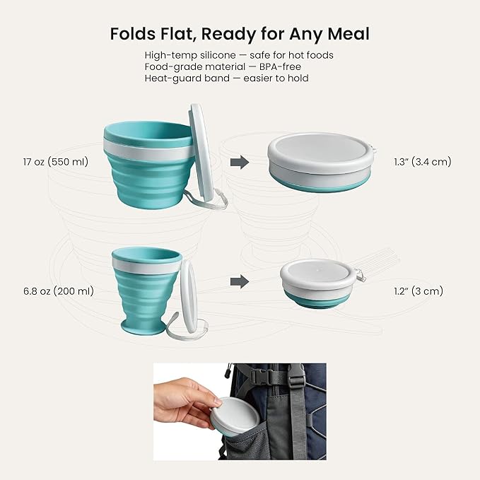 Camping Mess Kit – Compact 1-Person Tableware Set with Stainless Plate, Collapsible Silicone Bowl & Cup, and Utensils, Ideal for Solo Campers, Scouts, Family Camping & Car Trips