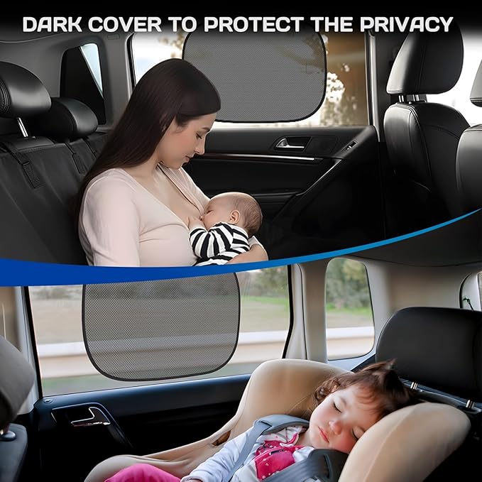 Car Window Shades for Baby, 4PCS 20"x12" Static Cling Window Shade, Window Covers for Side Front Back Windows, Blocks UV, Universal Fit, Pop Open Design