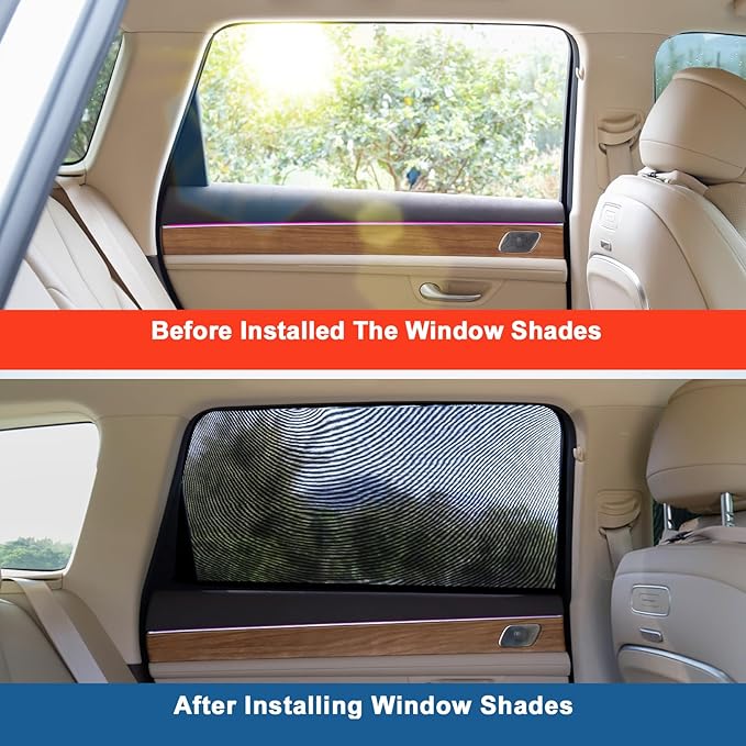 Car Rear Side Window Shades,2 Pack Breathable Mesh Car Window Screens Sun Shades Covers for Camping,Fit for 96% of Cars, Block Sun Glare,UV Protection,Privacy Protection