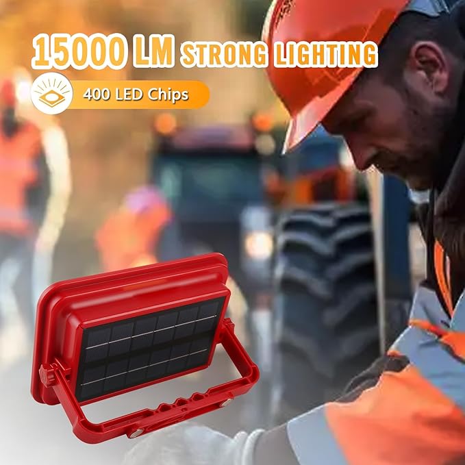 Solar Portable Rechargeable Work Light,16500mAh 200W Magnetic Flood Battery Work Light 15000LM Outdoor 400LED Camping Lights IP69 Ultra Waterproof for Job Site Repair,Camping, Hiking, Emergency