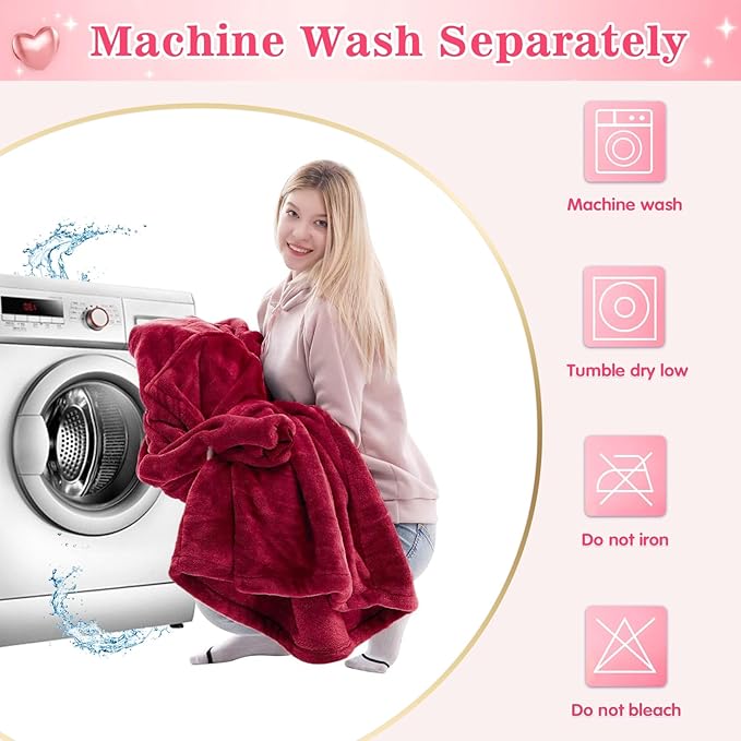 Waitu Wearable Blanket Sweatshirt for Women and Men, Super Warm and Cozy Giant Blanket Hoodie, Thick Flannel Blanket with Sleeves and Giant Pocket - Red