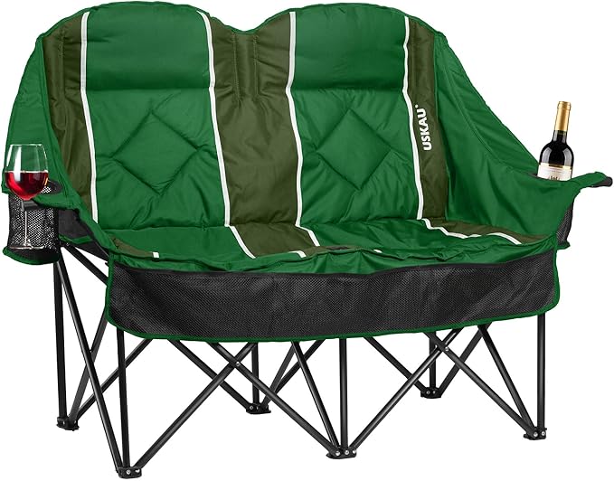 Oversized Double Camping Chair - 2 Person Folding Loveseat for Campfire Snuggle Freedom, Heavy Duty 660LBS Support with Frustration-Free Oversized Carry Bag, Perfect for Couples, Dogs & Sports