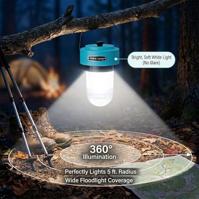 HOMY Rechargeable Camping Lantern, USB-C Dimmable Warm Light, IPX4 Waterproof, Emergency Lantern for Power Outages, Camping, Hiking