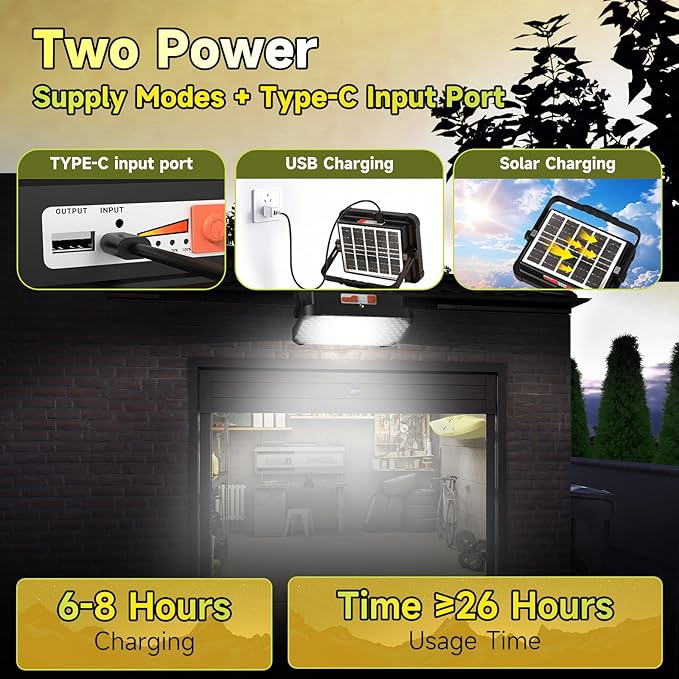 300W LED Solar Work Light Rechargeable, Sinear 26000LM Magnetic Portable Light, 26000mAh with 5 Modes, IP66 Waterproof for Outdoor Camping, Car Repair, Building, Workshop, Garage, Emergency
