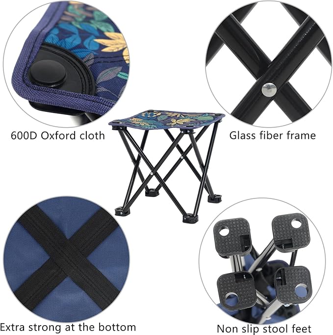 Wind Tour Portable Folding Camping Stool Outdoor Camping Lightweight Samll Chair for Fishing Hiking Gardening and Beach with Carry Bag (13.0”X13.0” Large Blue -2)