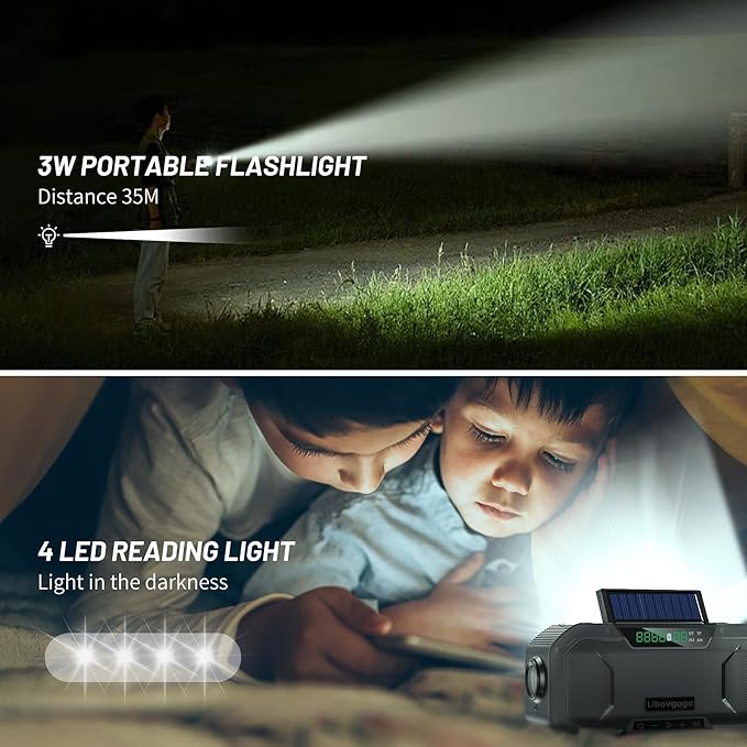 Emergency Radio Waterproof Bluetooth Speaker,Portable AM FM Radio with Flashlight,Reading Lamp,Hand Crank NOAA Weather Radio with Solar Panel,5000mAh/18500mWh Cell Phone Charger,Emergency Survival Kit