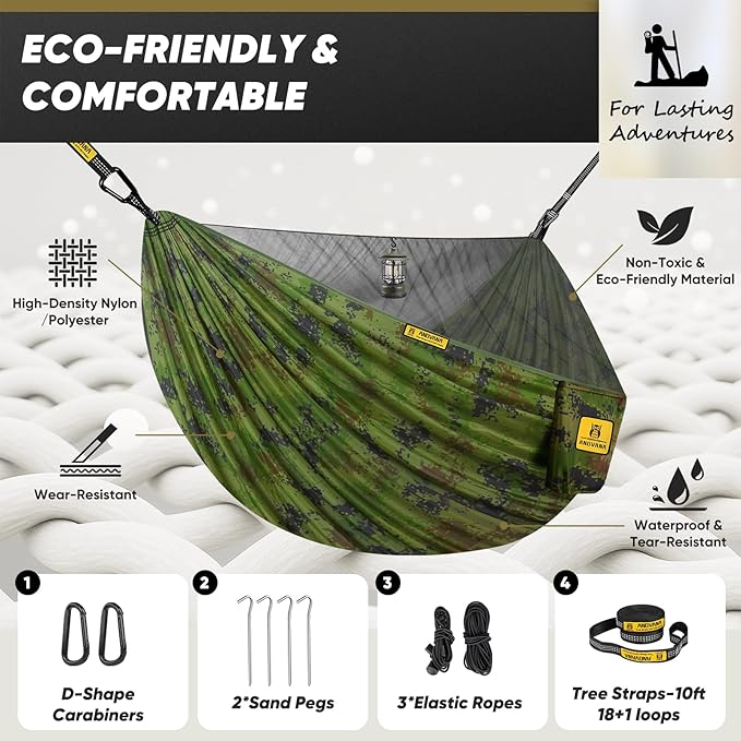 Camping Hammock with Mosquito Net, 600 lbs Portable Hammock with Tree Straps,2-in-1 Double/Single Travel hammocks Tent for Outside/Indoor/Backpacking/Beach-Plaid Camouflage