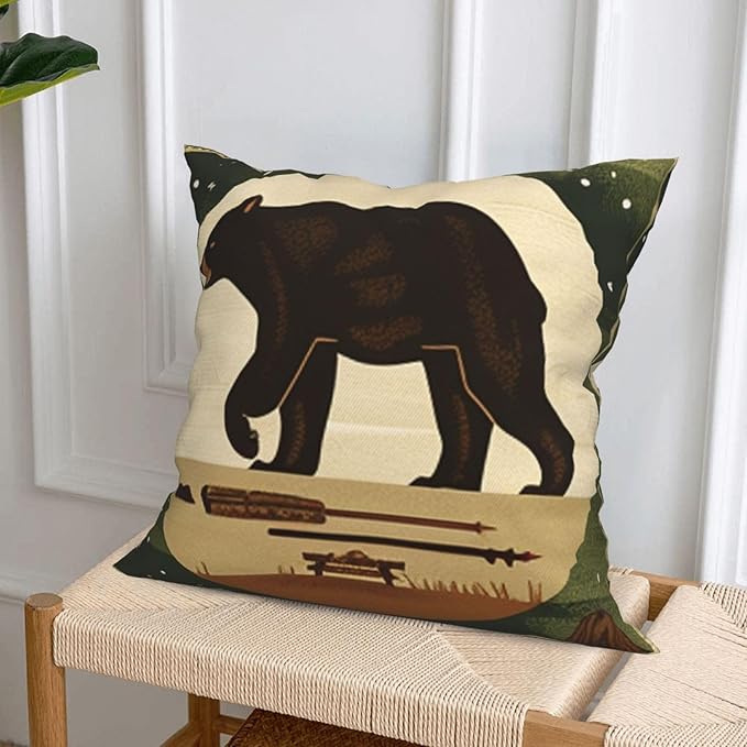 Best Gifts Set of 4 Throw Pillow Cover Bear Adventure Mountains Arrow Campfire Outdoor Forest Trees Camping Travel Cushion Case Double-Sided Plush Material Decorative Pillowcase 18"X18" (Green 1)