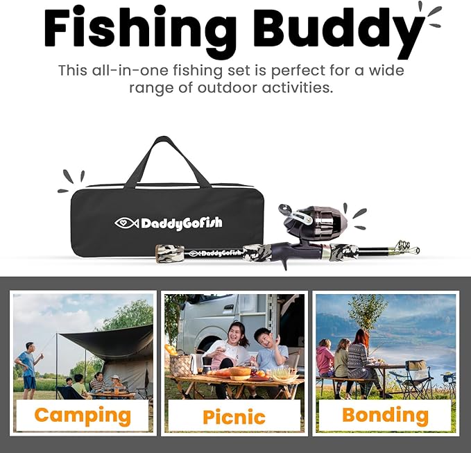 DaddyGoFish Kids Fishing Pole - Rod Reel Combo Tackle Box Starter Set - First Year Small Dock Gear Kit for Boys Girls Toddler Youth Age Beginner Little Children Junior Anglers