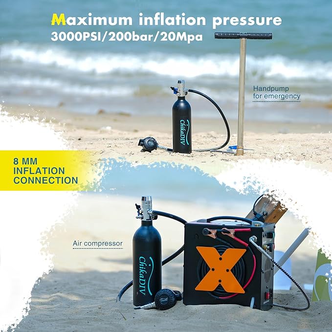 Mini Scuba Tank with 1L Capacity Lung Tank–DOT Certified Dive Portable Lungs for Snorkeling and Underwater Breathing