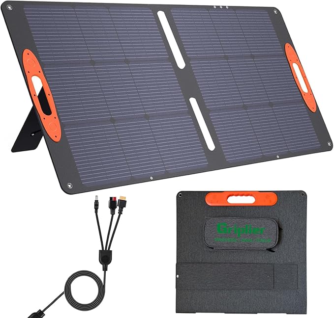 100W Portable Solar Panel for Power Station,20V Foldable Solar Panel Charger with Kickstand,Dual USB & Type-C Output,>23% High Efficiency IP65 Waterproof for Camping,Hiking,RV Trips