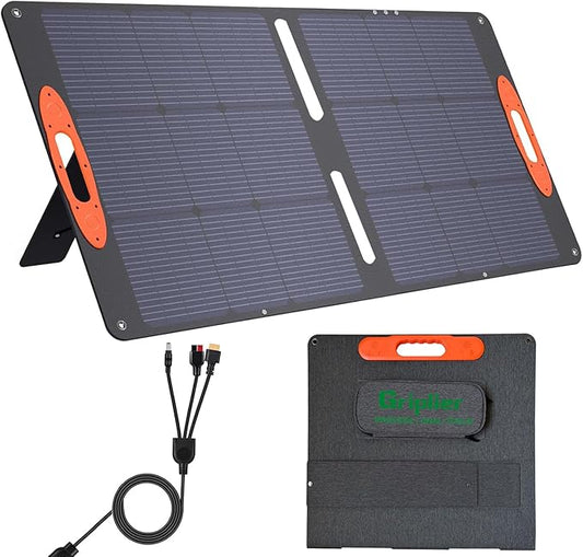 100W Portable Solar Panel for Power Station,20V Foldable Solar Panel Charger with Kickstand,Dual USB & Type-C Output,>23% High Efficiency IP65 Waterproof for Camping,Hiking,RV Trips