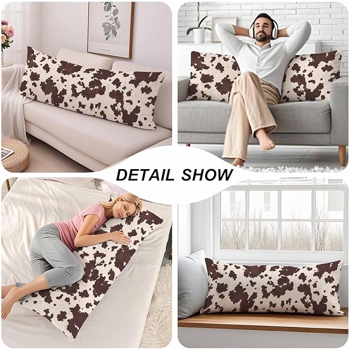 Body Pillowcases with Zipper Cowhide, Cow Or Horse Print Cozy Body Pillow Covers Cushion Cover 20 X 54 Inches Outdoor Body Pillow Pillowcase for Home Bedroom Couch Sofa, Brown