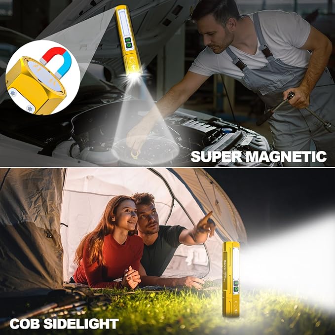 Banral Rechargeable Flashlights High Lumens - Super Bright Small Pocket Magnetic Flashlight, 8 Modes LED Tactical Flash Light, Dual Button Powerful Flashlight for Camping (2, Yellow Gold)