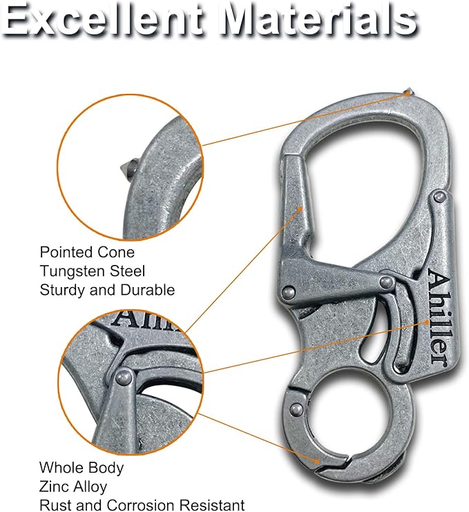Ahiller Carabiner Keychain Clip, Double Lock Designed - Tungsten Steel Tip, Multifounction Tools for Camping, Hiking, Fishing, Outdoor Survival