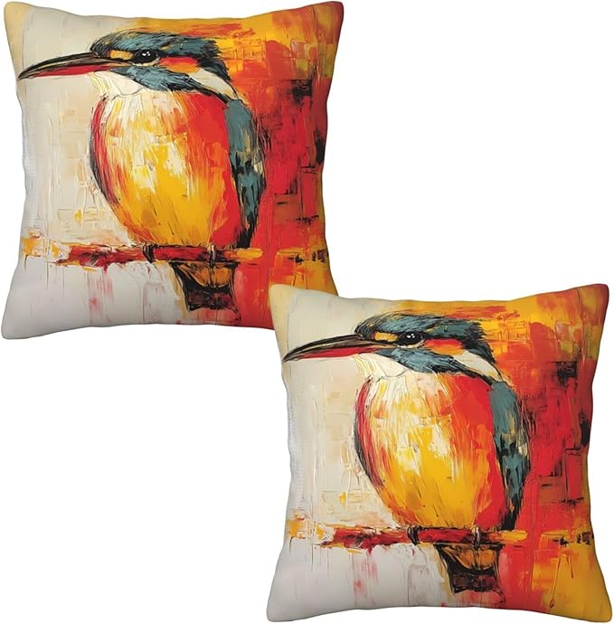 Hummingbird Art Throw Pillow Covers 18x18 inch Set of 2 Bird Pillow Case Cushion Cover for Home Sofa Couch Living Room Car Decor