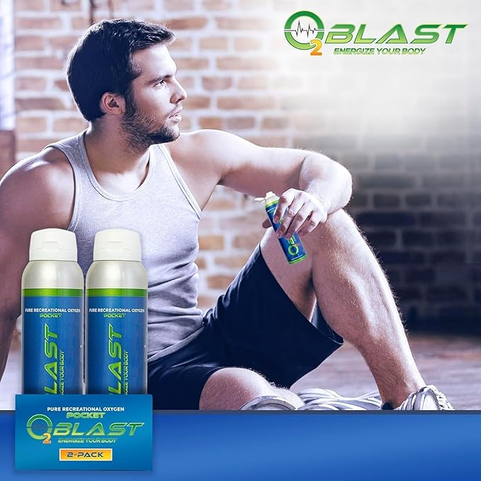 O2 Blast - Pure Oxygen Supplement - Filled with 99.99% Pure Oxygen to Support Fast Recovery, Increase Stamina & Enhance Focus for High Altitude and Action Sports, 4L Portable Can Flip-Top Cap, 2-Pack