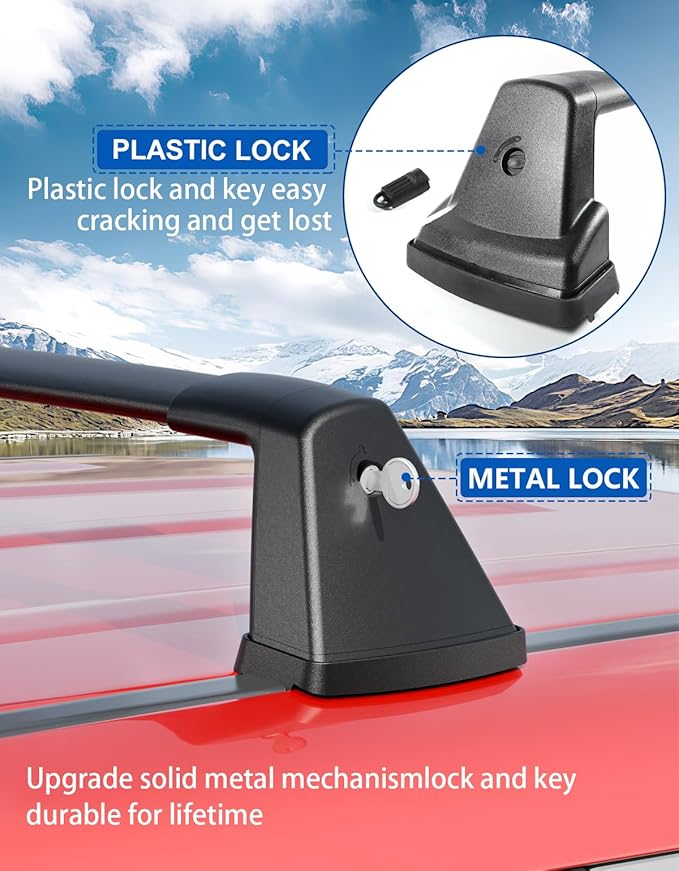 Wonderdriver Lockable 220lbs Roof Rack Cross Bars Compatible with Kia Soul 2020-2025 (Without Side Rails),Heavy Duty Aluminum Roof Rails Crossbars Cargo Canoe Black Rooftop Cargo