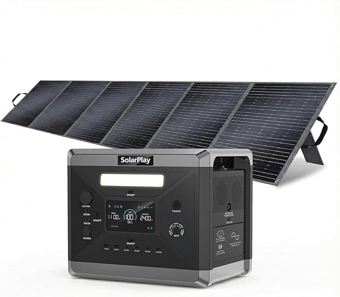 SolarPlay Q2501 Solar Generator with 400W Solar Panel, 2400W/2160Wh Large Capacity Portable Power Station, 4 AC Outlets (4800W Peak), Emergency Power Station for Home, Camping, Outdoor Battery Backup