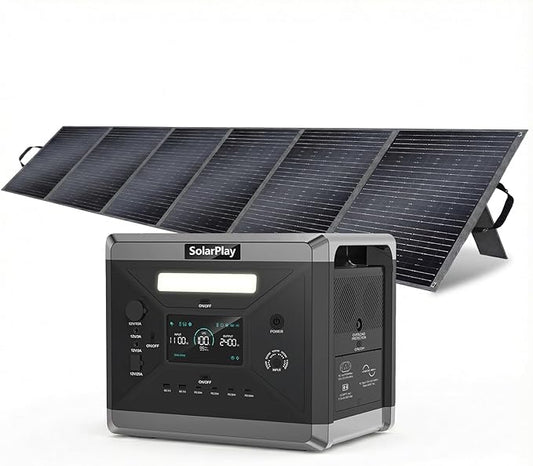 SolarPlay Q2501 Solar Generator with 400W Solar Panel, 2400W/2160Wh Large Capacity Portable Power Station, 4 AC Outlets (4800W Peak), Emergency Power Station for Home, Camping, Outdoor Battery Backup