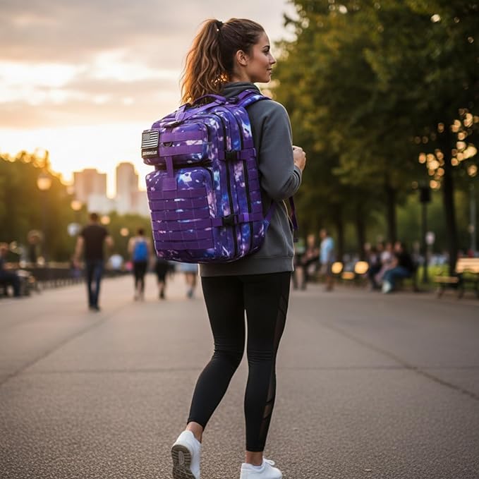 45L Military Tactical Backpack for Men & Women Bug Out Bag Assault pack Molle Daypack Hiking Trekking Rucksack (Purple tie-dye)