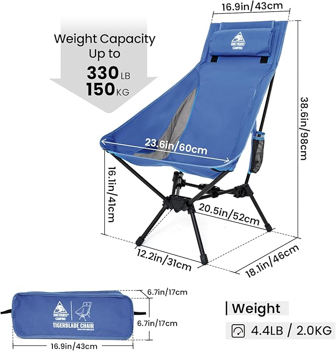 ONETIGRIS Tigerblade High Back Camping Chair with Pillow Design, Comfortable Widened Seat Folding Chair