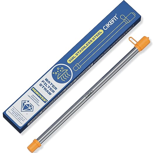Personal Survival Straw.316L Stainless Steel Reusable Water Filter Straw Portable Water Purifier Straw for Camping Hiking Backpacking Travel, Emergency Survival Gear(Orange,1Pcs)