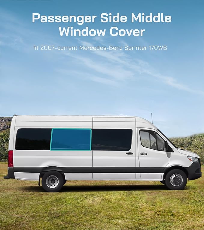 Extra-Thick Passenger Middle Window Cover for Mercedes-Benz Sprinter 170WB, 2007-2026, Magnetic Insulated Blackout Sunshade, XPE Foam & Thinsulate Cotton, AllSeasonGuard Pro