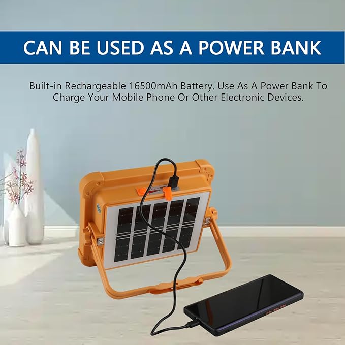 Solar Portable Rechargeable Work Light,16500mAh 120W Magnetic Flood Battery Work Light 10000LM Outedoor LED Camping Lights IP66 Waterproof for Job Site Repair,Camping, Hiking, Emergency